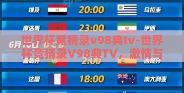 世界杯竞猜录v98典tv-世界杯竞猜录V98典TV,激情与智慧交织的足球盛宴 世界杯竞猜录v98典tv-世界杯竞猜录V98典TV,激情与智慧交织的足球盛宴