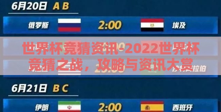 世界杯竞猜资讯-2022世界杯竞猜之战，攻略与资讯大赏