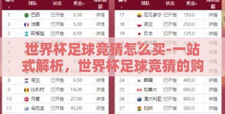 世界杯足球竞猜怎么买-一站式解析,世界杯足球竞猜的购买攻略 世界杯足球竞猜怎么买-一站式解析,世界杯足球竞猜的购买攻略