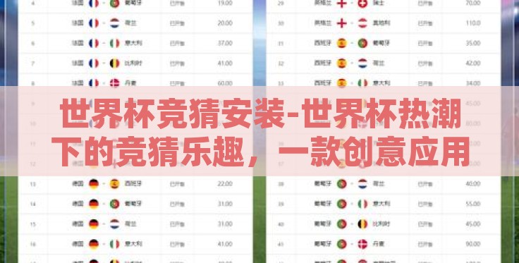 世界杯竞猜安装-世界杯热潮下的竞猜乐趣，一款创意应用的巧妙设计