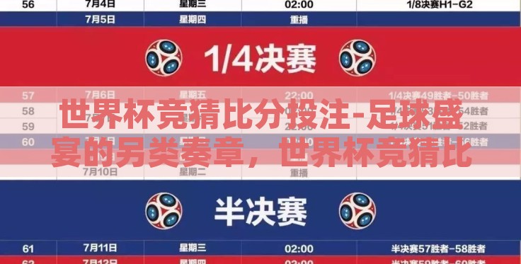 世界杯竞猜比分投注-足球盛宴的另类奏章,世界杯竞猜比分的乐趣与风险 世界杯竞猜比分投注-足球盛宴的另类奏章,世界杯竞猜比分的乐趣与风险
