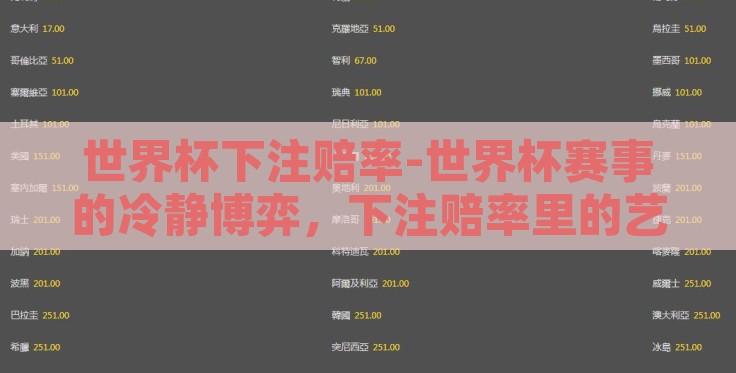 世界杯下注赔率-世界杯赛事的冷静博弈,下注赔率里的艺术 世界杯下注赔率-世界杯赛事的冷静博弈,下注赔率里的艺术
