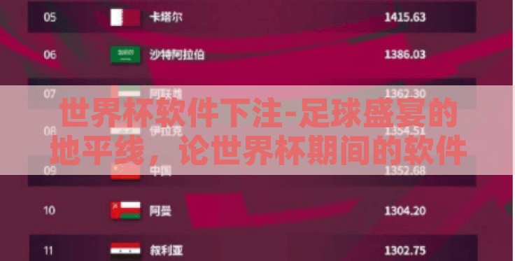 世界杯软件下注-足球盛宴的地平线,论世界杯期间的软件下注现象 世界杯软件下注-足球盛宴的地平线,论世界杯期间的软件下注现象