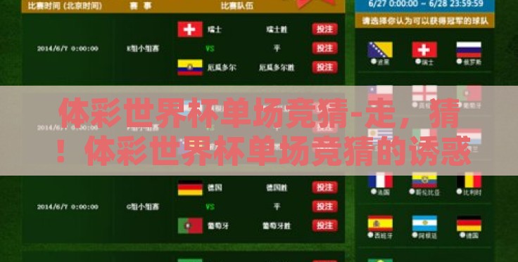 体彩世界杯单场竞猜-走，猜！体彩世界杯单场竞猜的诱惑和激情
