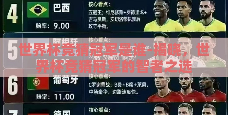 世界杯竞猜冠军是谁-揭晓，世界杯竞猜冠军的智者之选