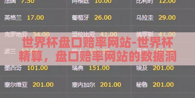 世界杯盘口赔率网站-世界杯精算,盘口赔率网站的数据洞察 世界杯盘口赔率网站-世界杯精算,盘口赔率网站的数据洞察